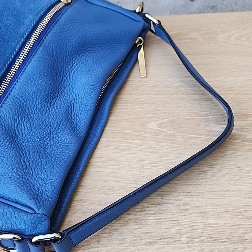 KATE SPADE blue Pebble Leather Suede Snakeskin detail top handle satchel bag